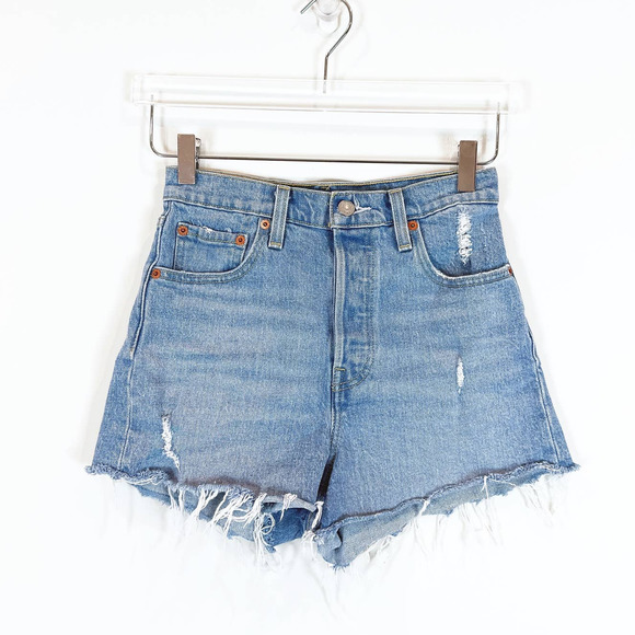 Levi's Ribcage Premium Denim Cut-Off High Rise Shorts Light Wash Women's Size 26 - Picture 1 of 4